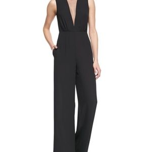 BCBGMaxAzria Mesh-Insert Wide-Leg Jumpsuit Size 0